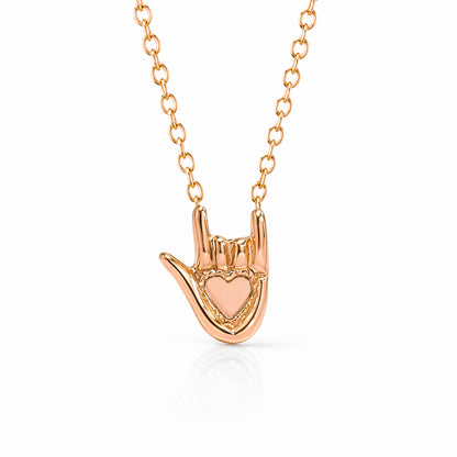 14K Gold 'I Love You' Hand Sign Charm Necklace