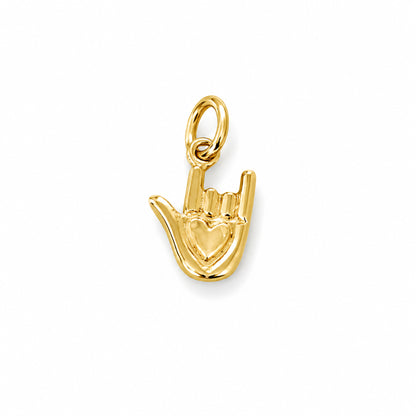 14K Gold 'I Love You' Hand Sign Charm Necklace