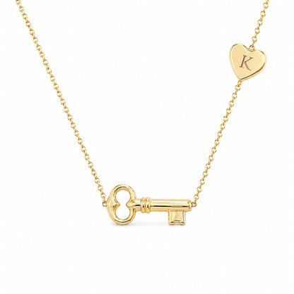 14K Gold Key to Heart Engravable Necklace