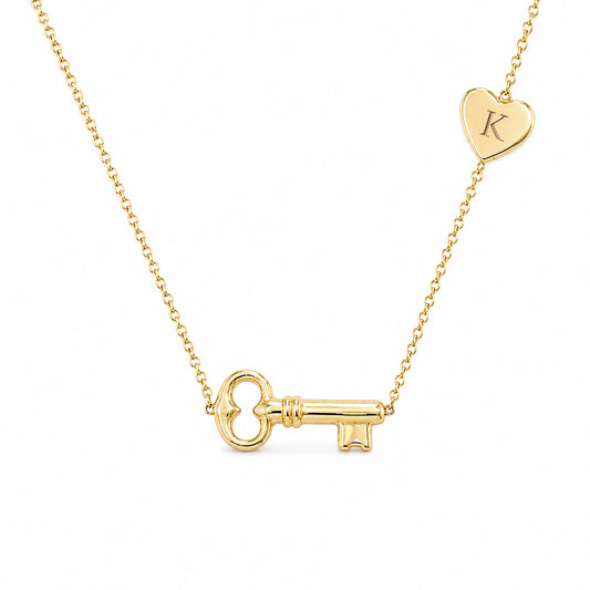14K Gold Key to Heart Engravable Necklace