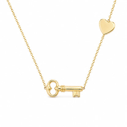14K Gold Key to Heart Engravable Necklace