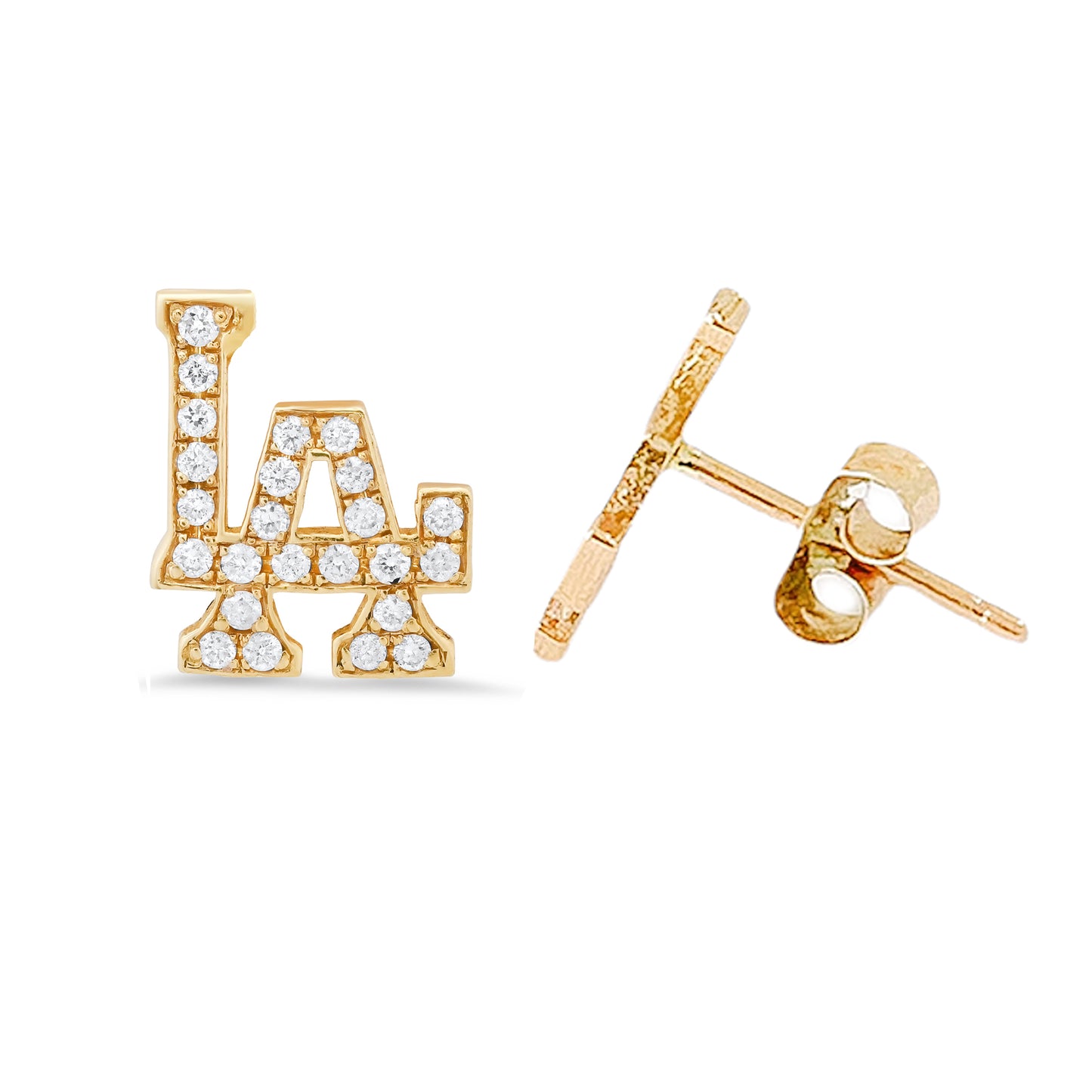 14K Gold Diamond "LA" Initials Stud Earring