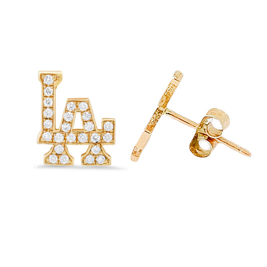 14K Gold Diamond "LA" Initials Stud Earring