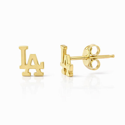 14K Gold "LA" Logo Initials Stud Earring, XS Size