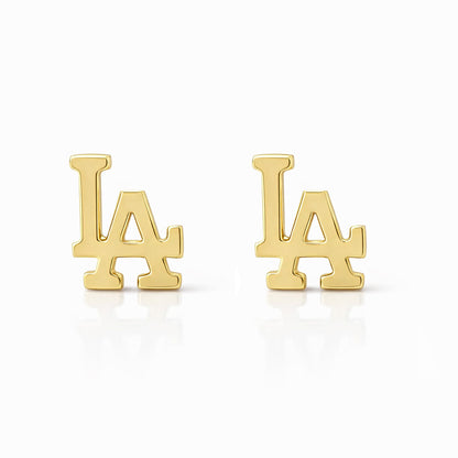 14K Gold "LA" Logo Initials Stud Earring, XS Size