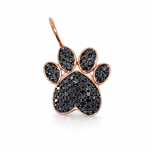14K Gold Pavé Black Diamond Paw Print Charm Pendant ~ Large Size