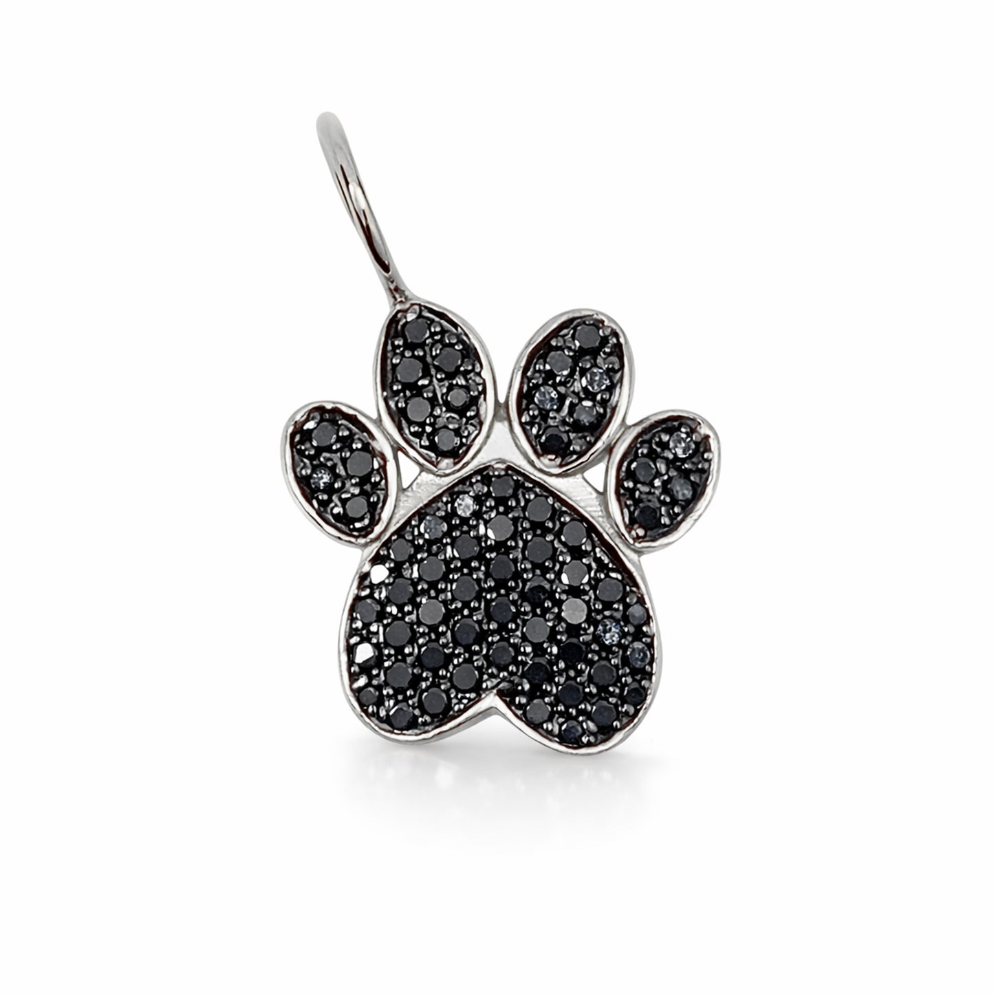 14K Gold Pavé Black Diamond Paw Print Charm Pendant ~ Large Size