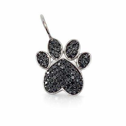 14K Gold Pavé Black Diamond Paw Print Charm Pendant ~ Large Size