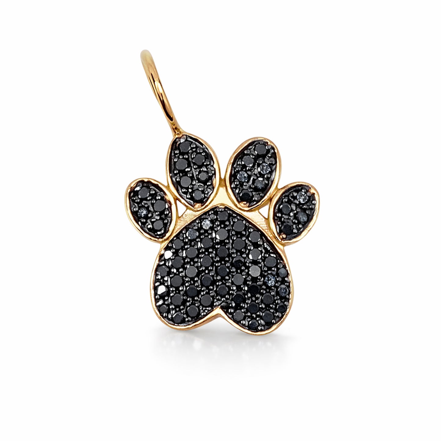 14K Gold Pavé Black Diamond Paw Print Charm Pendant ~ Large Size