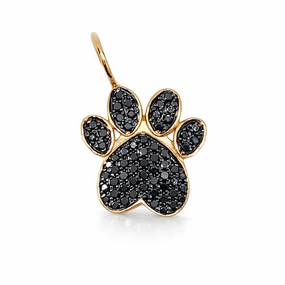 14K Gold Pavé Black Diamond Paw Print Charm Pendant ~ Large Size