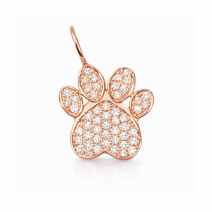 14K Gold Pavé Diamond Paw Print Charm Pendant ~ Large Size