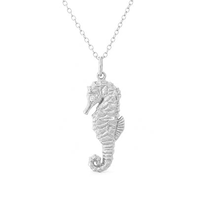 14K Gold Seahorse Pendant Necklace with Diamond Eye, Large Size