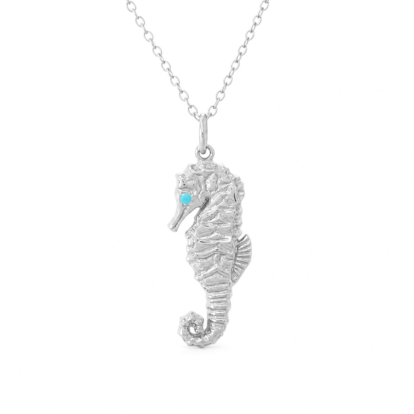 14K Gold Seahorse Pendant Necklace with Turquoise Eye, Large Size