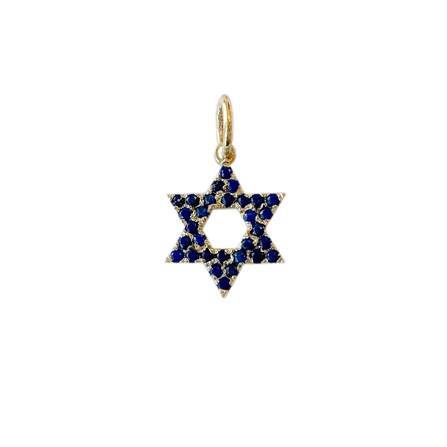 14K Gold Lapis Lazuli Star of David Charm Pendant, XS Size