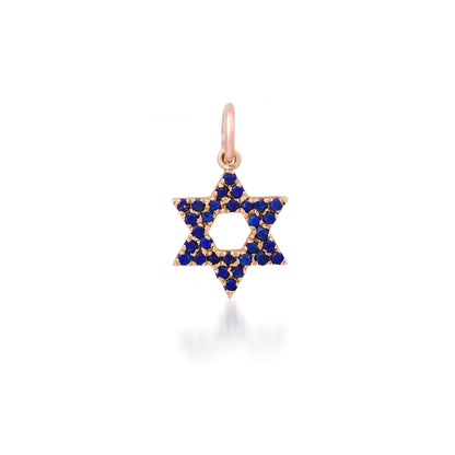 14K Gold Lapis Lazuli Star of David Charm Pendant, XS Size