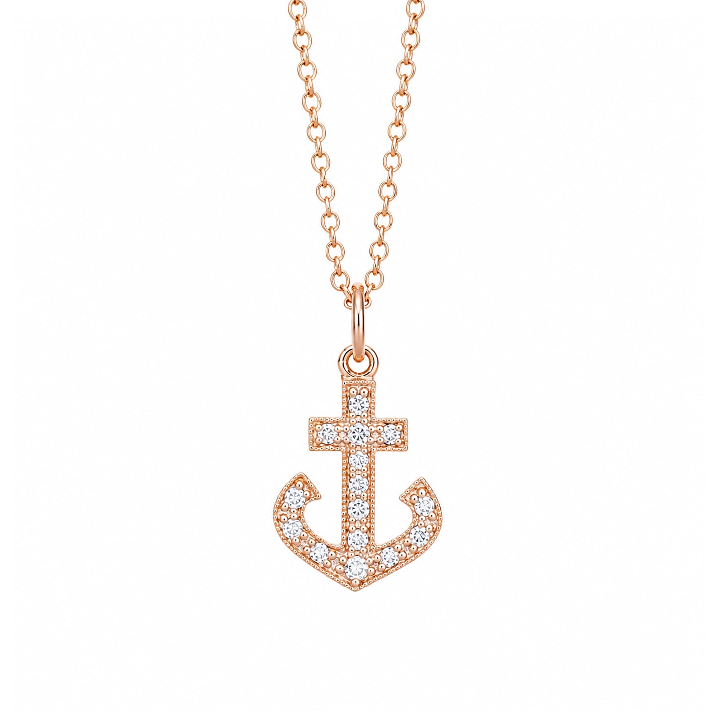 14K Gold Pavé Diamond Anchor Necklace, Large Size
