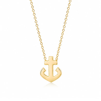 14K Gold Anchor Necklace, Large Size