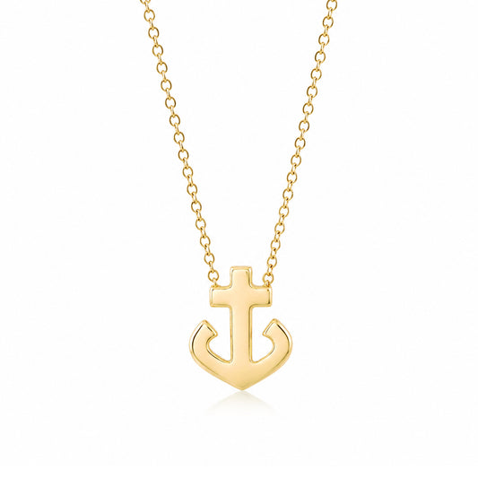 14K Gold Anchor Necklace, Large Size