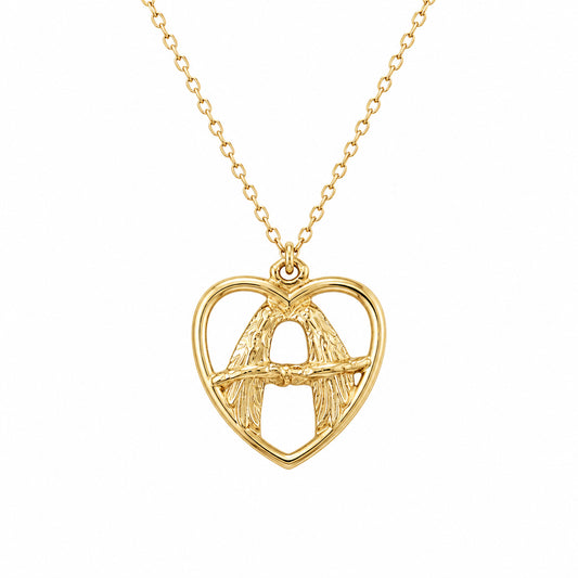 14K Gold Love Birds Pendant Necklace