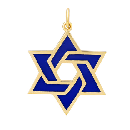 14K Gold Blue Enamel Star of David Charm Pendant