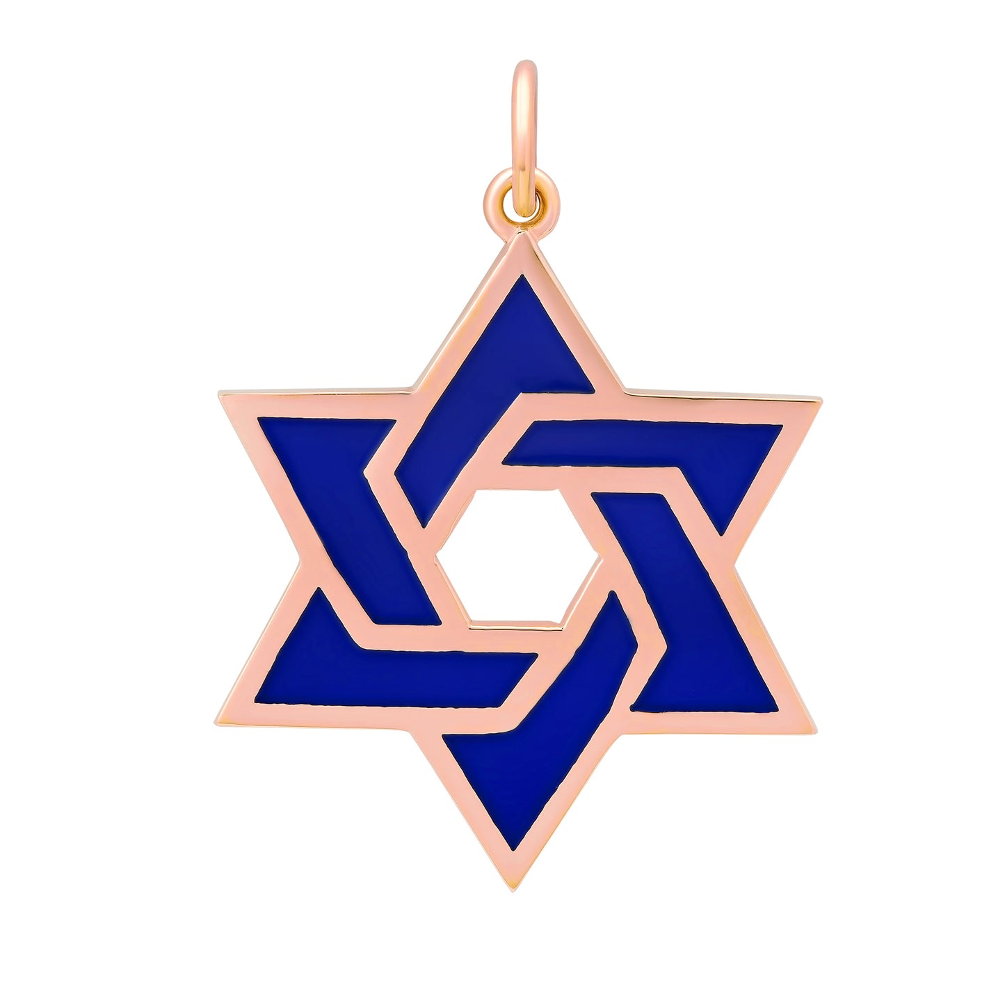 14K Gold Blue Enamel Star of David Charm Pendant