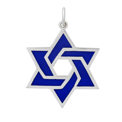 14K Gold Blue Enamel Star of David Charm Pendant