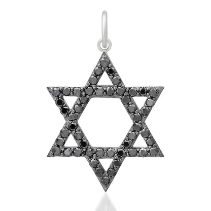 14K Gold Black Diamond Star of David Charm Pendant, Large Size