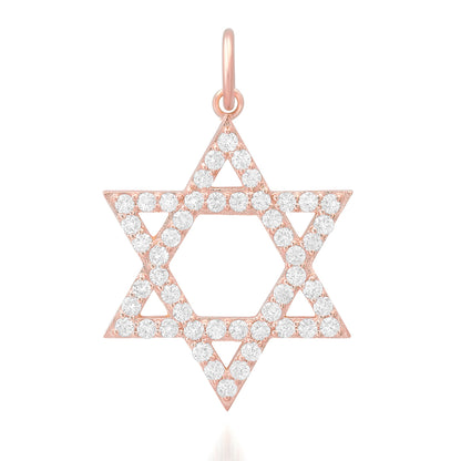 14K Gold Diamond Star of David Charm Pendant, Large Size