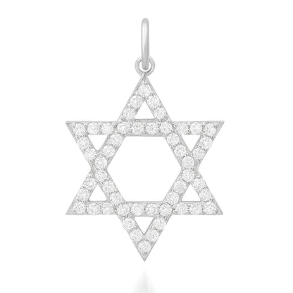 14K Gold Diamond Star of David Charm Pendant, Large Size