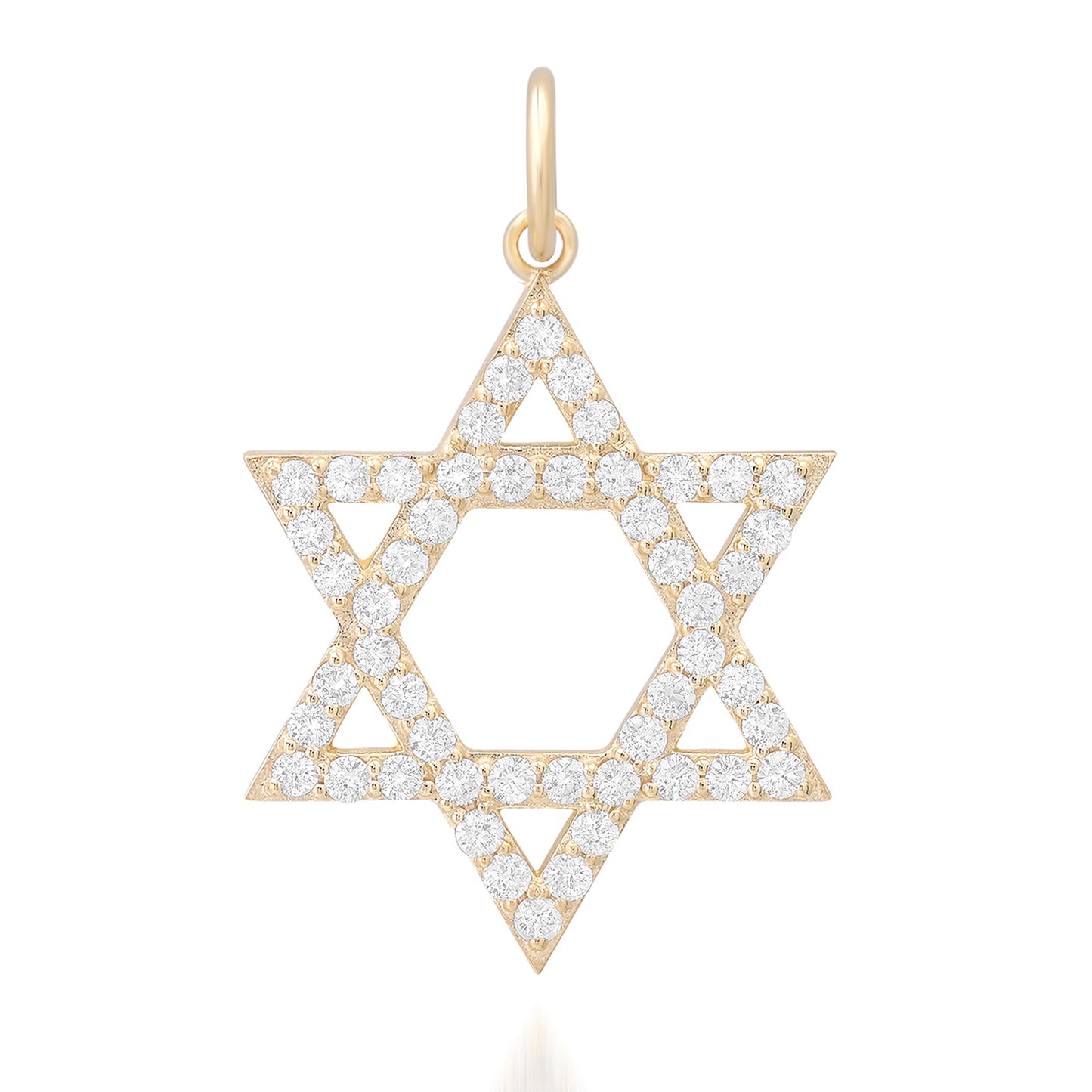 14K Gold Diamond Star of David Charm Pendant, Large Size