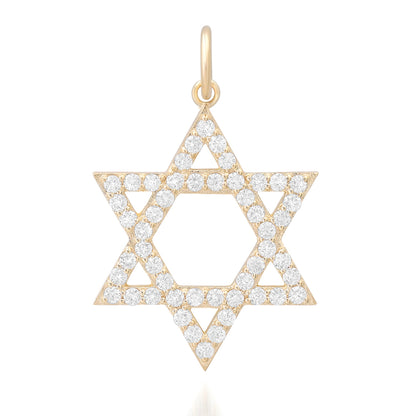 14K Gold Diamond Star of David Charm Pendant, Large Size