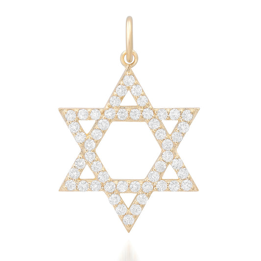 14K Gold Diamond Star of David Charm Pendant, Large Size