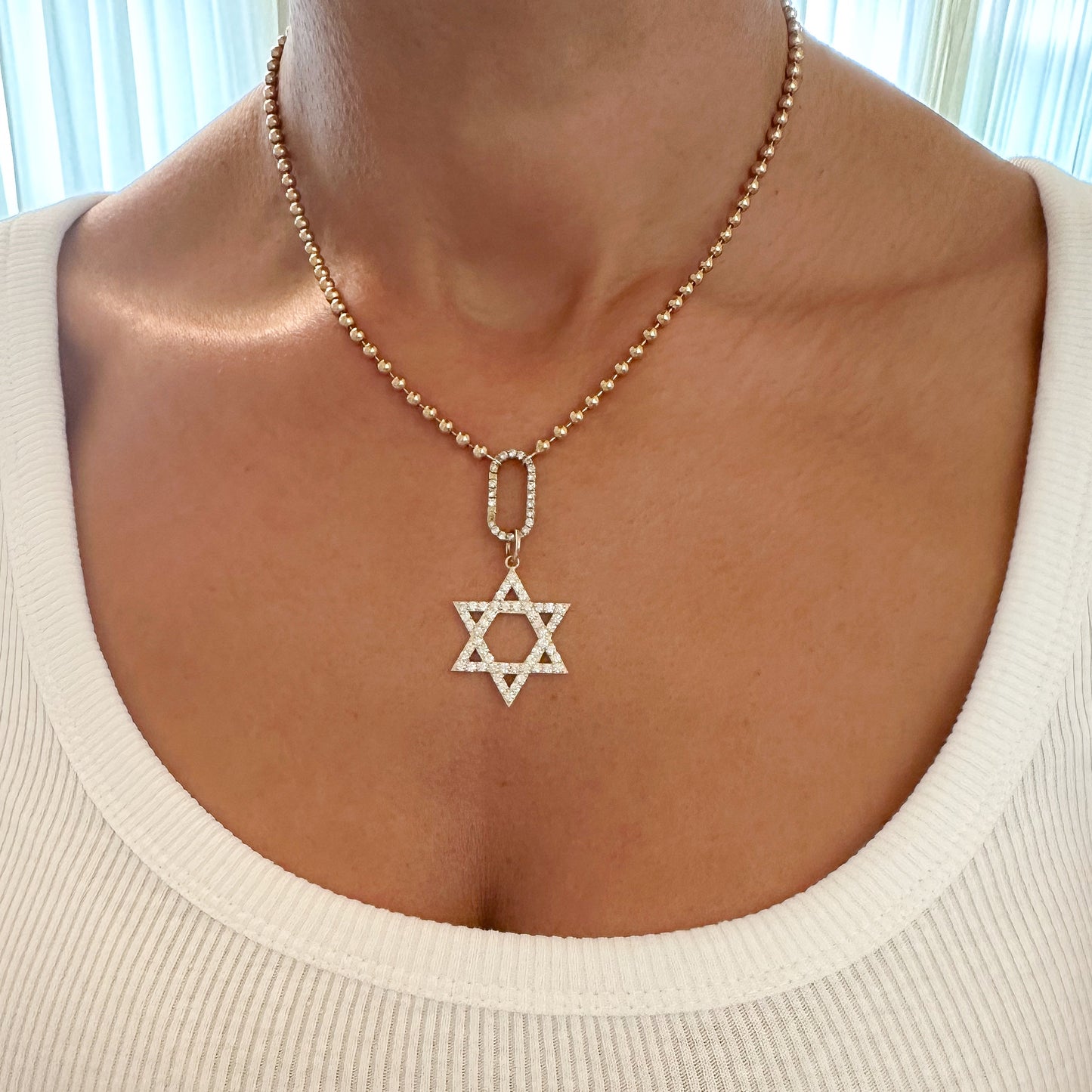 14K Gold Diamond Star of David Charm Pendant, Large Size