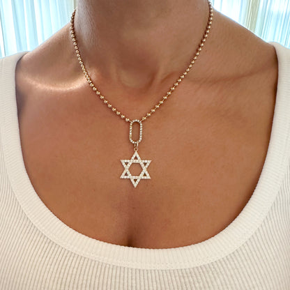 14K Gold Diamond Star of David Charm Pendant, Large Size