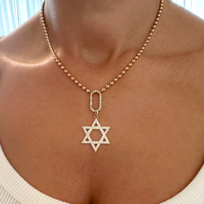 14K Gold Diamond Star of David Charm Pendant, Large Size