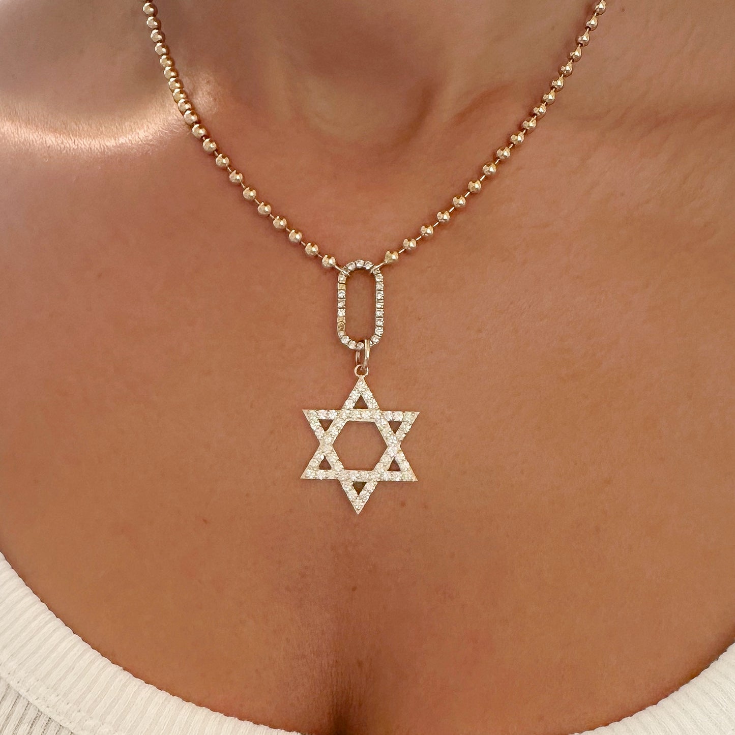 14K Gold Diamond Star of David Charm Pendant, Large Size