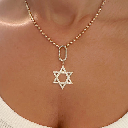 14K Gold Diamond Star of David Charm Pendant, Large Size