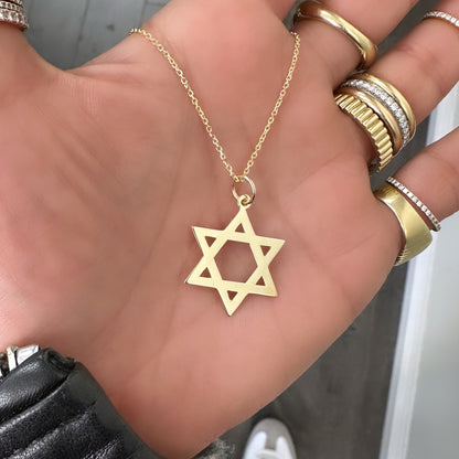 14K Gold Large Star of David Charm Pendant