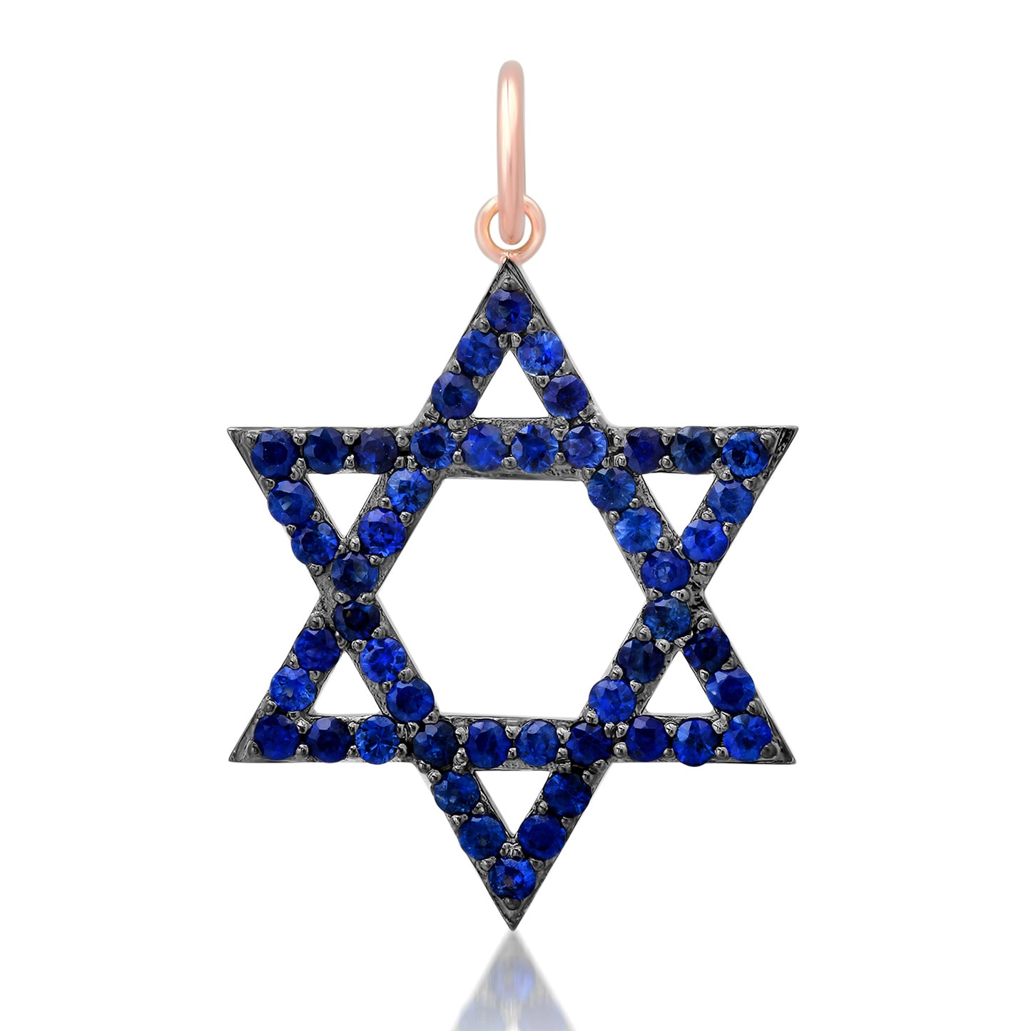 14K Gold Sapphire Star of David Charm Pendant, Large Size