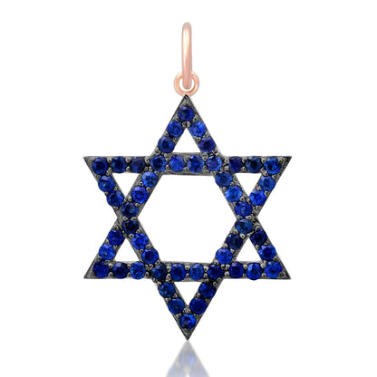 14K Gold Sapphire Star of David Charm Pendant, Large Size
