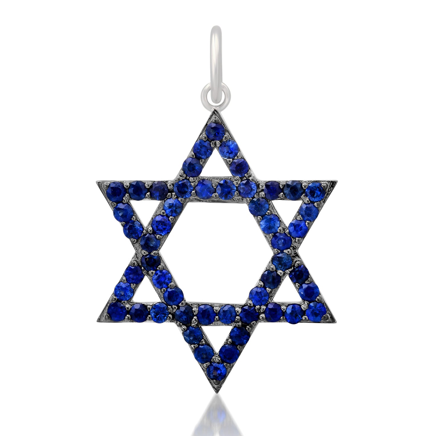 14K Gold Sapphire Star of David Charm Pendant, Large Size