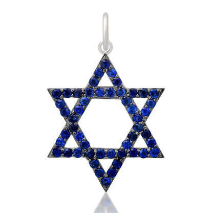 14K Gold Sapphire Star of David Charm Pendant, Large Size