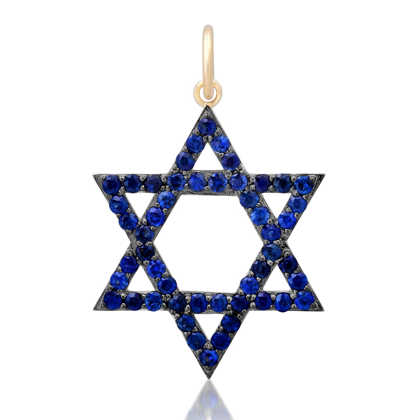 14K Gold Sapphire Star of David Charm Pendant, Large Size