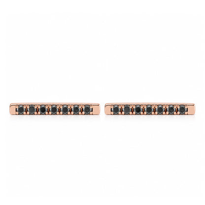 14K Gold Large Pavé Black Diamond Bar Stud Earrings