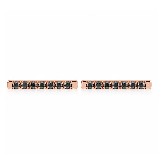 14K Gold Large Pavé Black Diamond Bar Stud Earrings