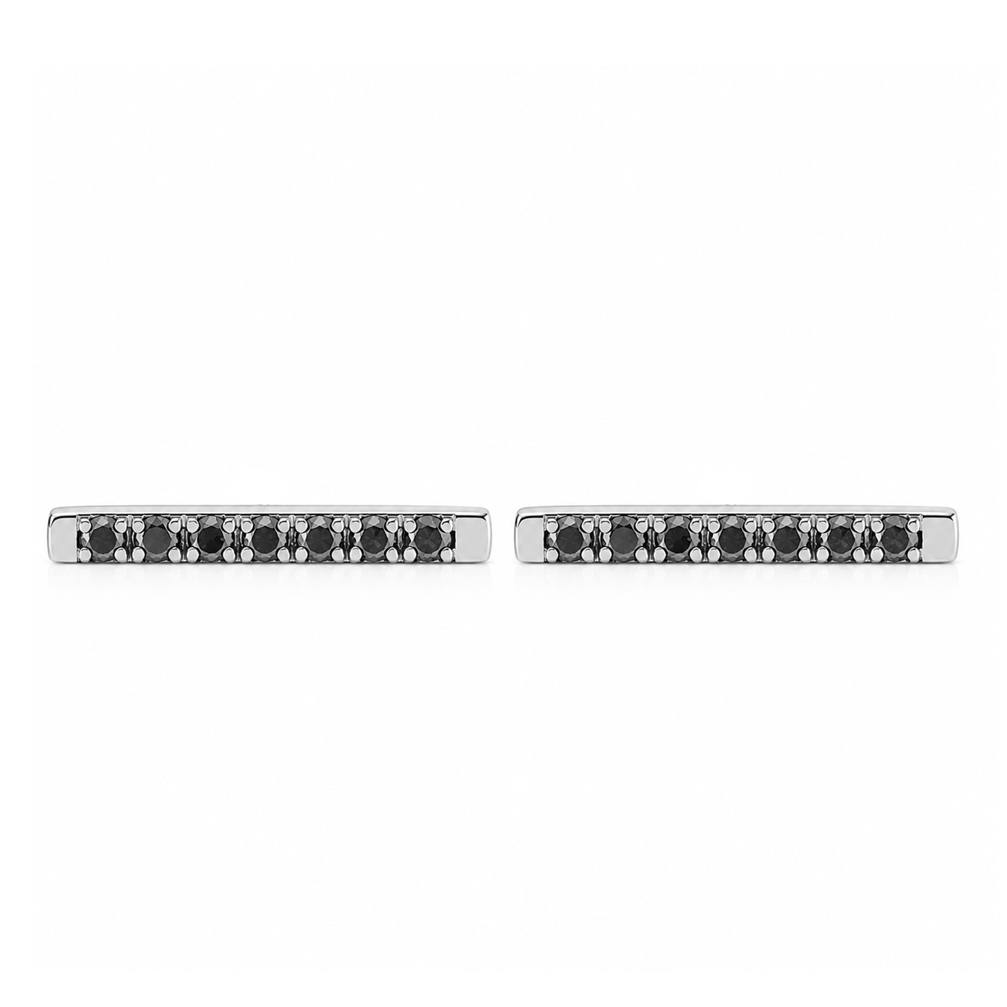 14K Gold Large Pavé Black Diamond Bar Stud Earrings