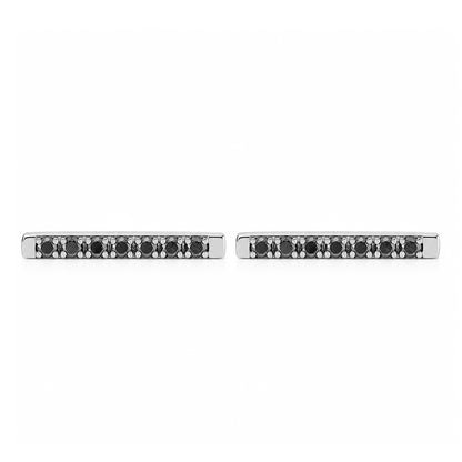 14K Gold Large Pavé Black Diamond Bar Stud Earrings