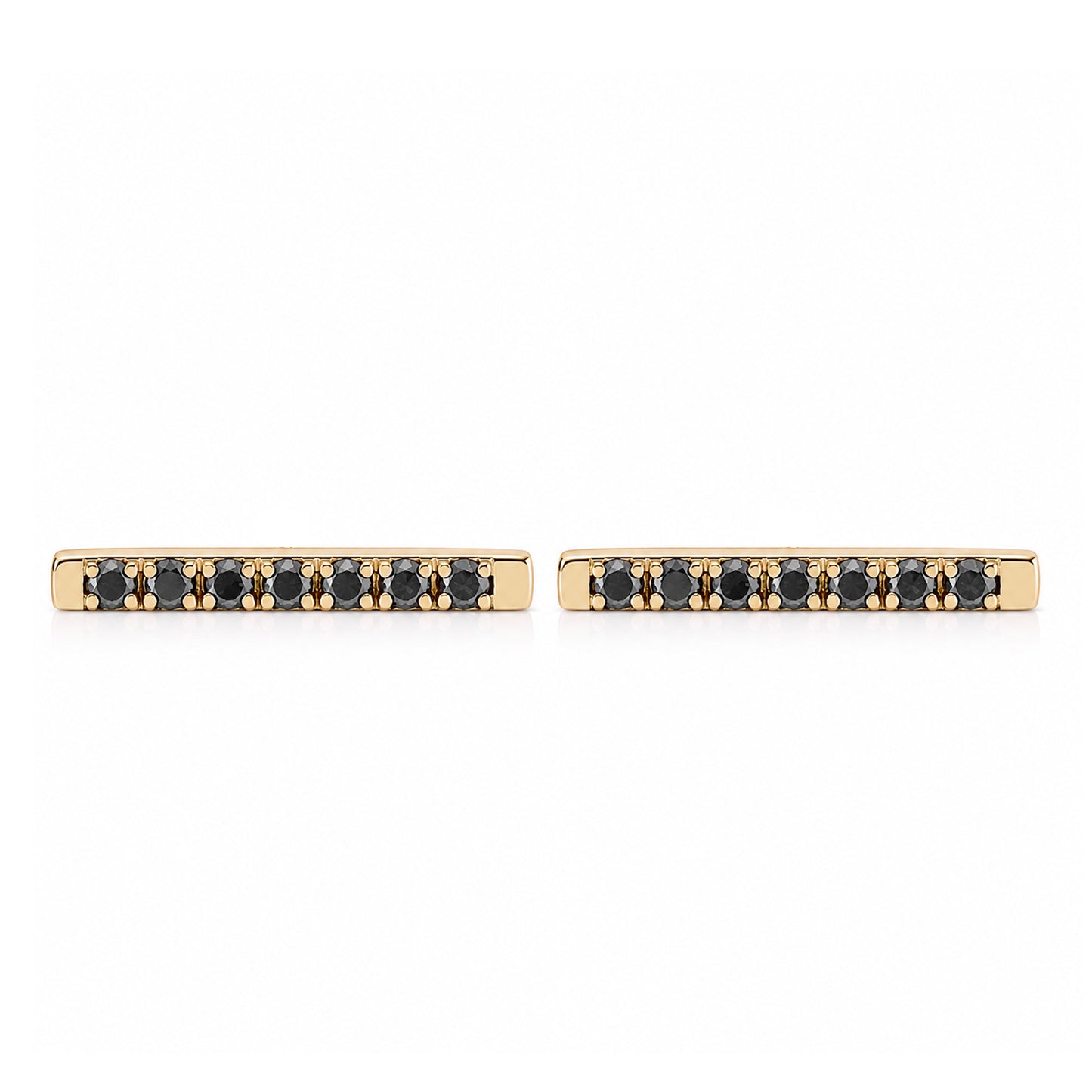 14K Gold Large Pavé Black Diamond Bar Stud Earrings