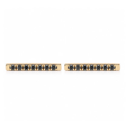 14K Gold Large Pavé Black Diamond Bar Stud Earrings