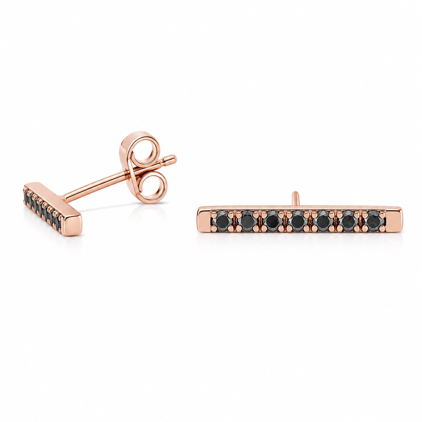 14K Gold Large Pavé Black Diamond Bar Stud Earrings